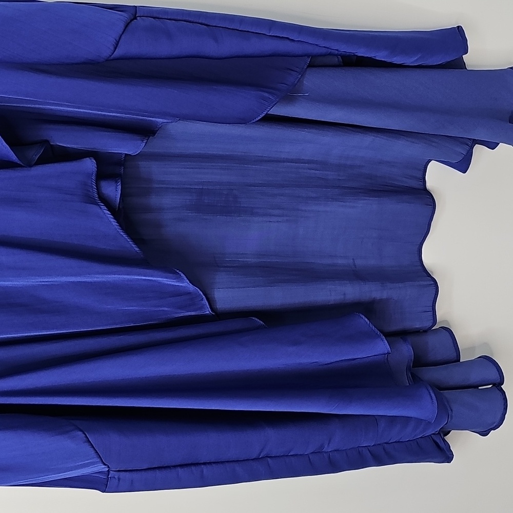Anthropologie Elegant Blue Silky Wrap‎ Skirt Asymmetrical Ruffle Hem Peasant - Picture 11 of 16